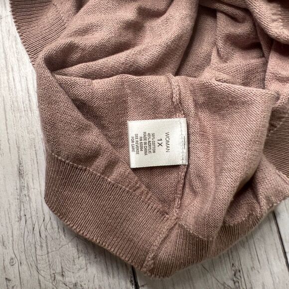 Roz & Ali round neck top 3/4 sleeves beige and gold 1X - Picture 7 of 7